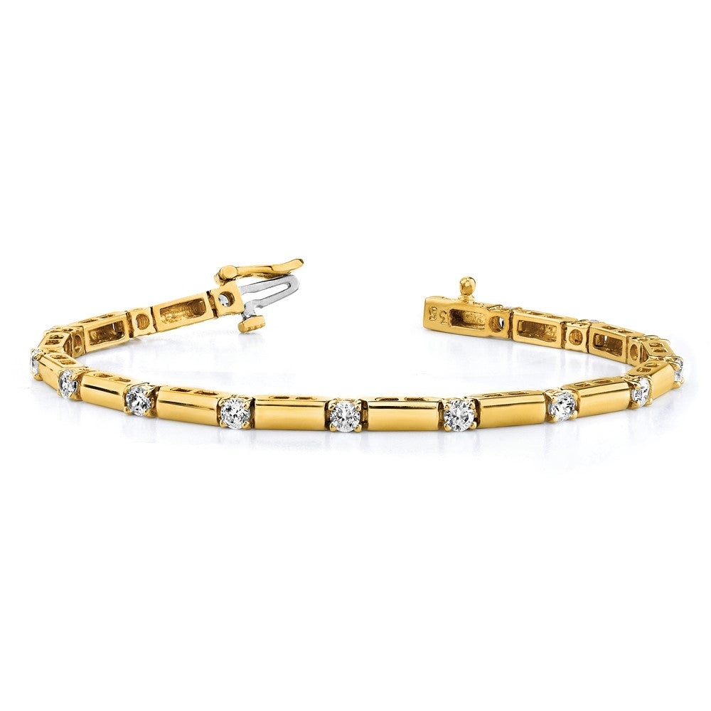 14K Yellow Gold Complete 2.8 Carat Round Aa Diamond Bar Link 7 Inch Tennis Bracelet