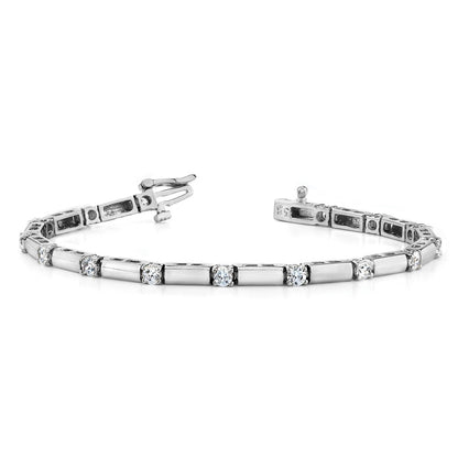 14K White Gold Complete 2.8 Carat Round Aaa Diamond Bar Link 7 Inch Tennis Bracelet