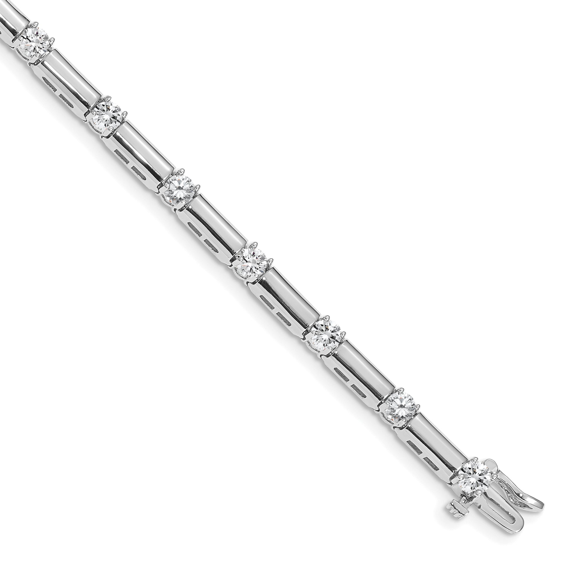 14K White Gold Complete 2.8 Carat Round A Diamond Bar Link 7 Inch Tennis Bracelet