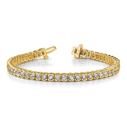 14K Yellow Gold Complete 3.5 Carat Round Aaa Diamond Half Bezel 7 Inch Tennis Bracelet