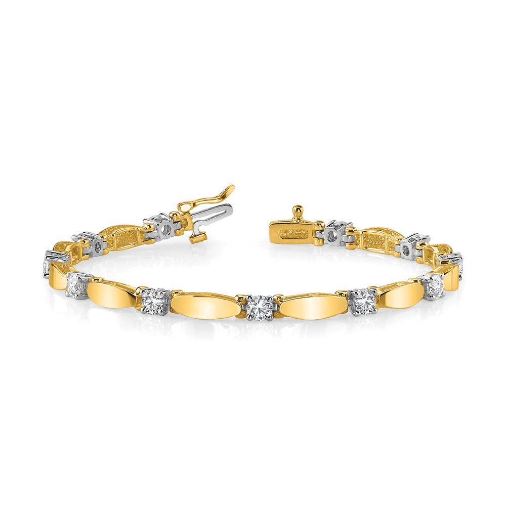 14K Two Tone Complete 1.13 Carat Round Vs Diamond Curved Bar Link 7 Inch Tennis Bracelet