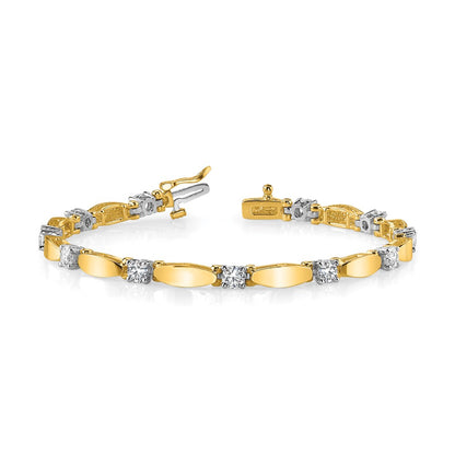 14K Two Tone Complete 1.13 Carat Round Vs Diamond Curved Bar Link 7 Inch Tennis Bracelet