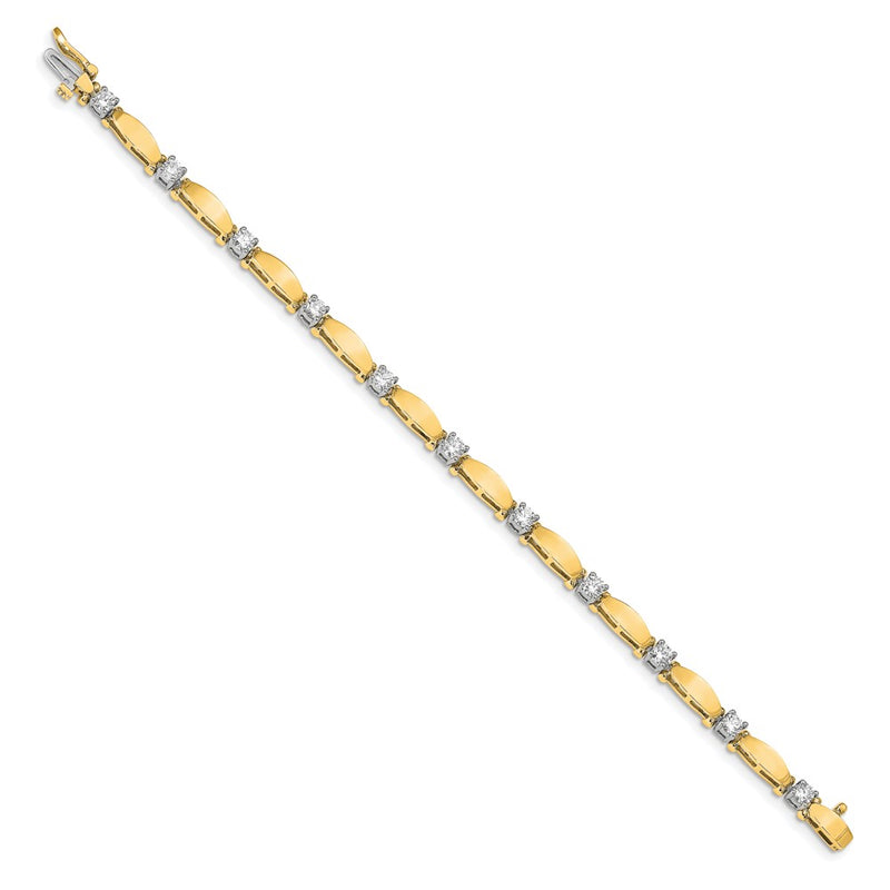 14K Two Tone Complete 1.87 Carat Round Aa Diamond Curved Bar Link 7 Inch Tennis Bracelet