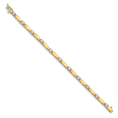 14K Two Tone Complete 1.87 Carat Round Vs Diamond Curved Bar Link 7 Inch Tennis Bracelet