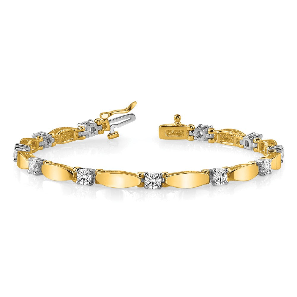 14K Two Tone Complete 1.87 Carat Round Aa Diamond Curved Bar Link 7 Inch Tennis Bracelet