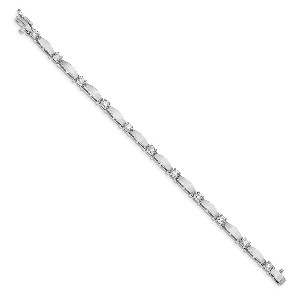 14K White Gold Complete 1.87 Carat Round A Diamond Curved Bar Link 7 Inch Tennis Bracelet