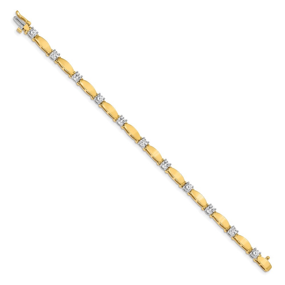 14K Two Tone Complete 2.75 Carat Round Aa Diamond Curved Bar Link 7 Inch Tennis Bracelet
