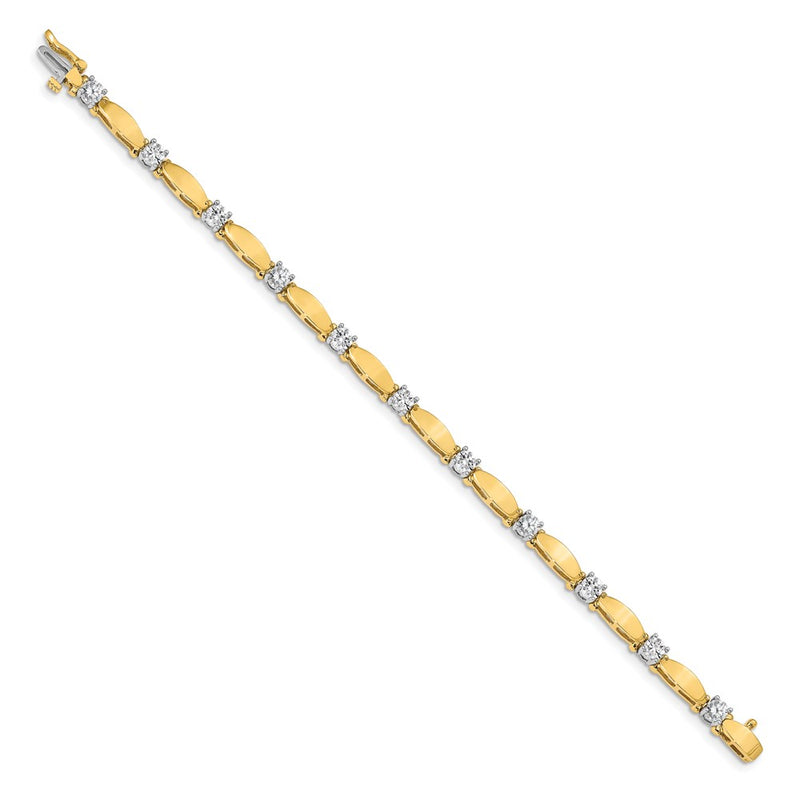 14K Two Tone Complete 2.75 Carat Round Aaa Diamond Curved Bar Link 7 Inch Tennis Bracelet