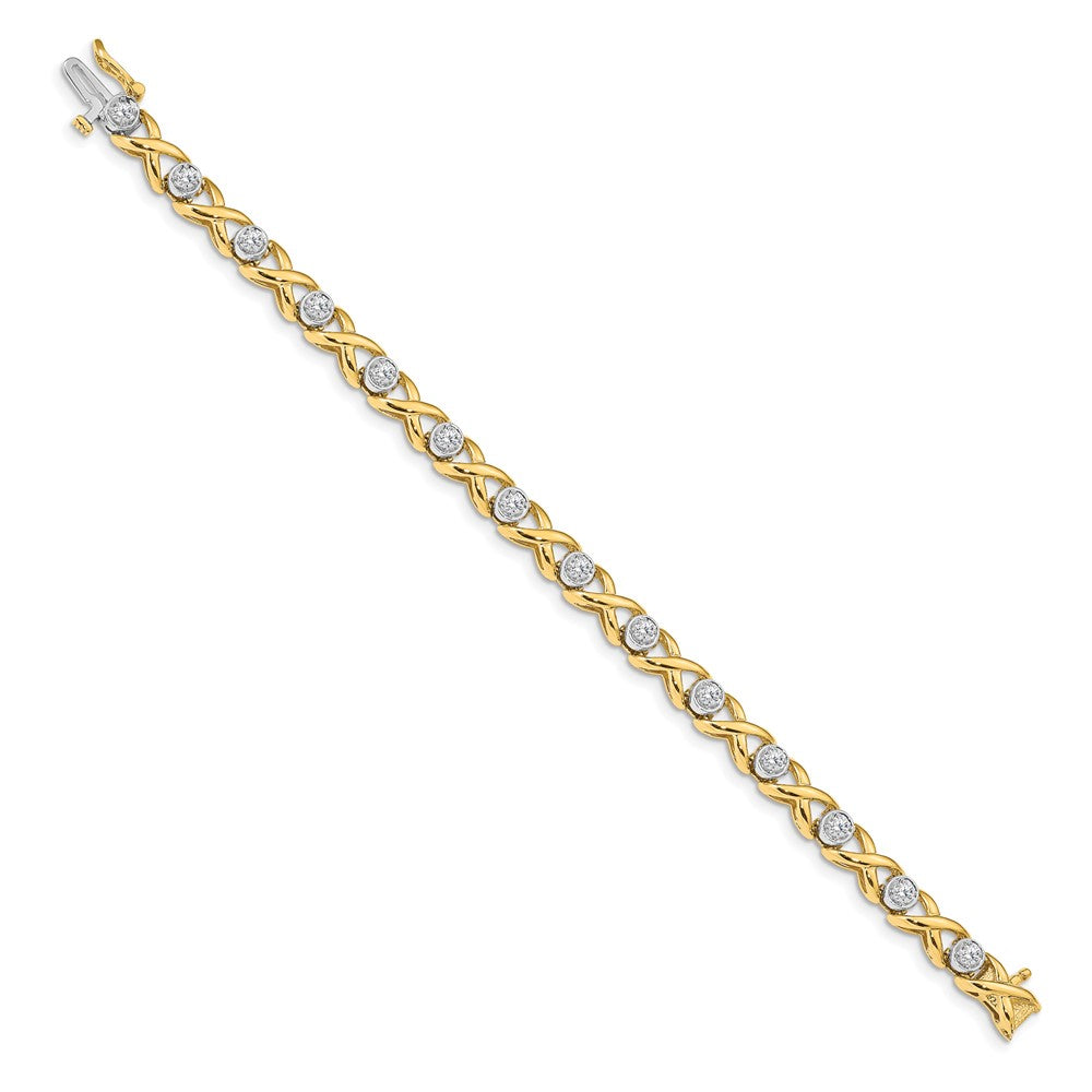 14K Two Tone Complete 1 Carat Round Aa Diamond 4 Prong X Design 7 Inch Tennis Bracelet