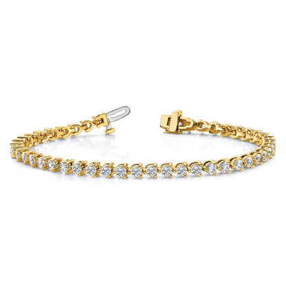14K Yellow Gold Complete 2.4 Carat Round Aa Diamond 3 Prong 7 Inch Tennis Bracelet