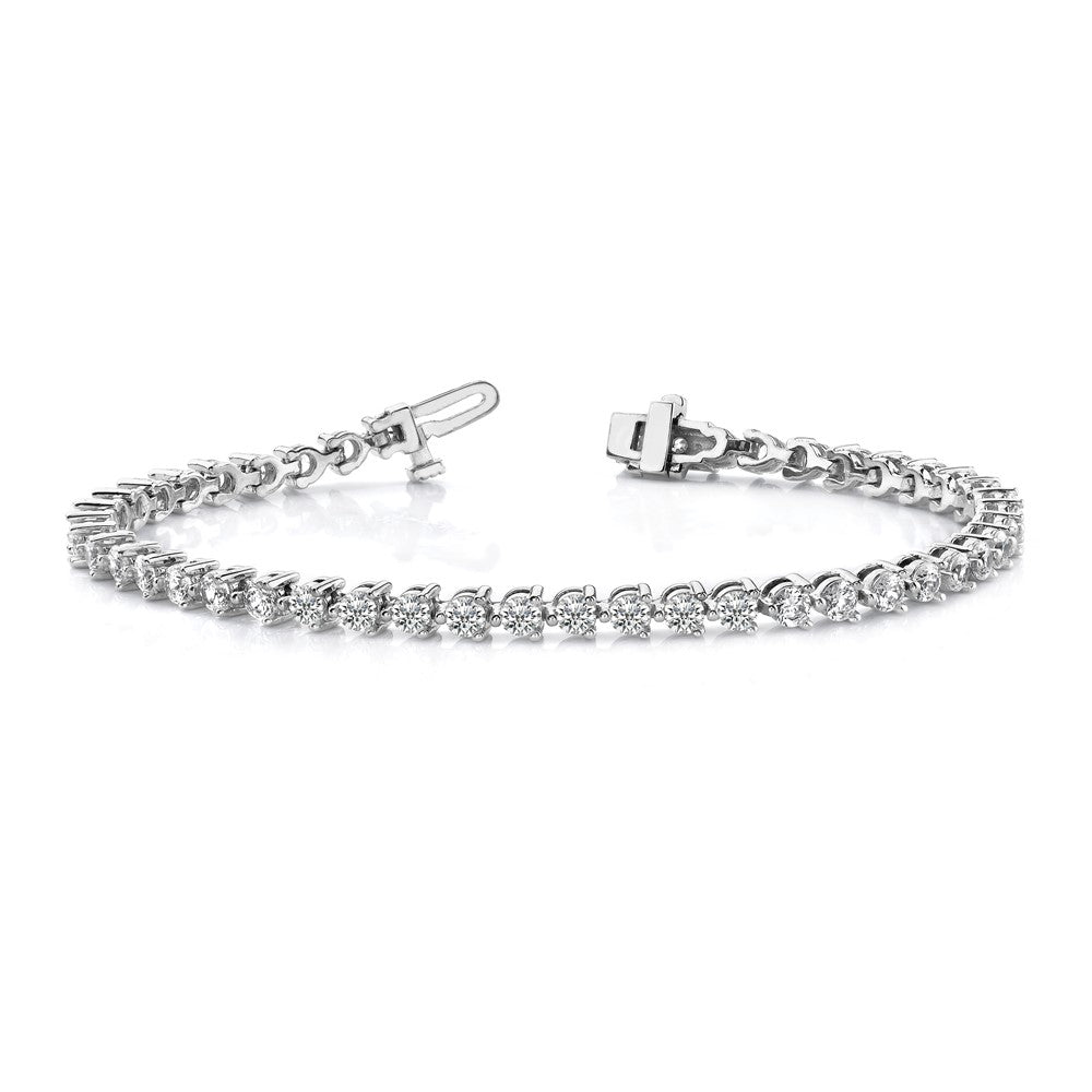 14K White Gold Complete 2.4 Carat Round A Diamond 3 Prong 7 Inch Tennis Bracelet