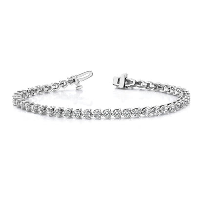 14K White Gold Complete 2.4 Carat Round A Diamond 3 Prong 7 Inch Tennis Bracelet