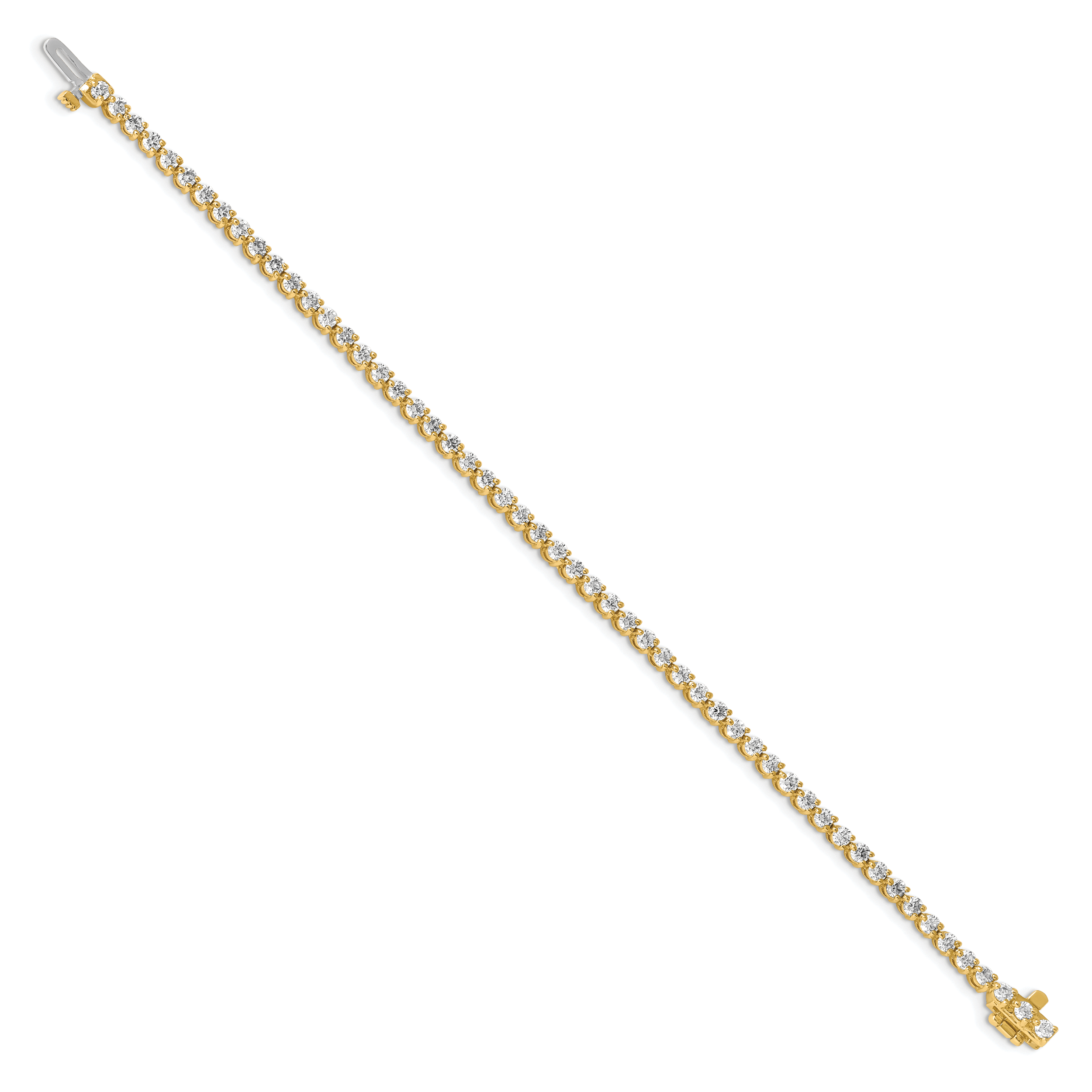 14K Yellow Gold Complete 3.3 Carat Round Vs Diamond 3 Prong 7 Inch Tennis Bracelet