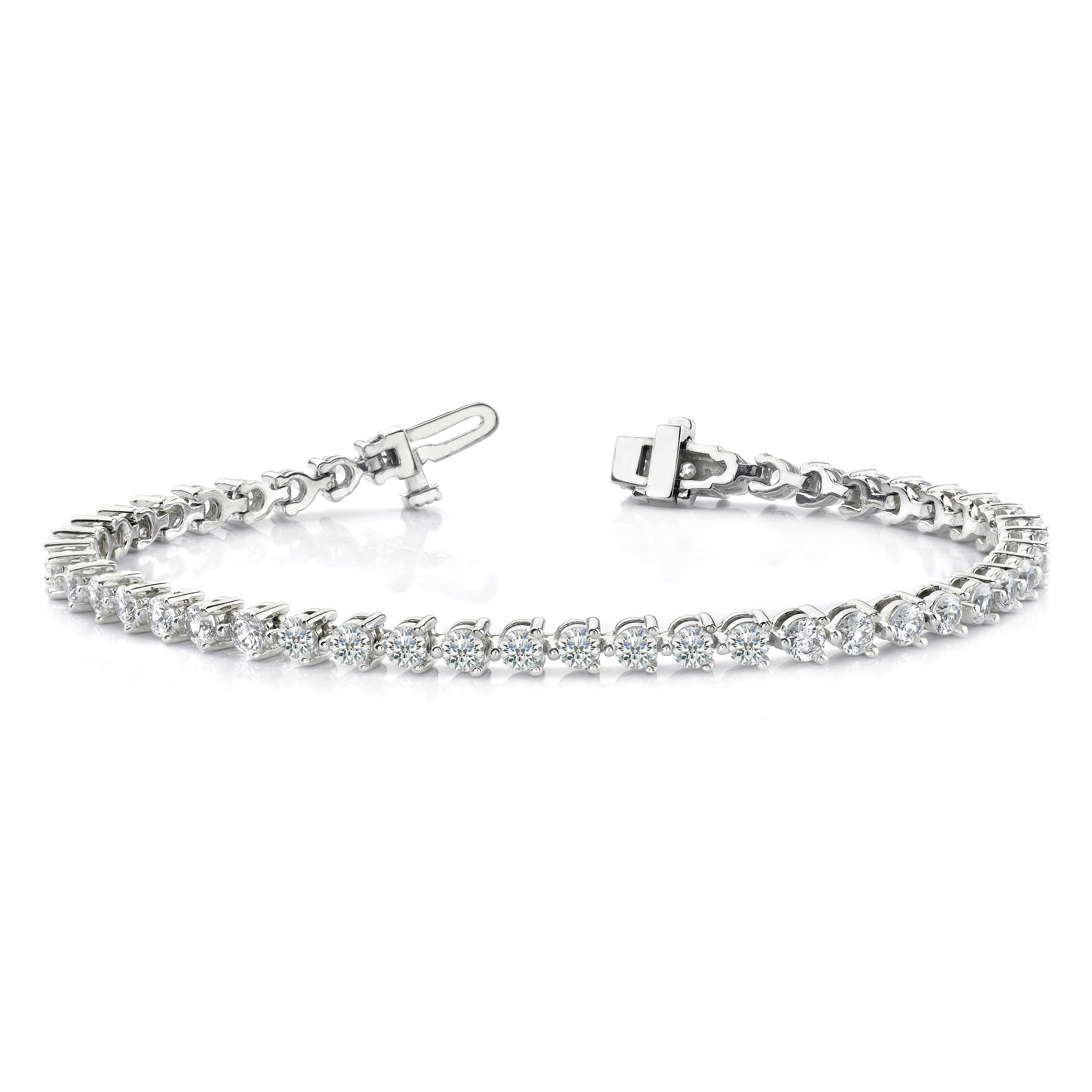 14K White Gold Complete 4.3 Carat Round Aa Diamond 3 Prong 7 Inch Tennis Bracelet