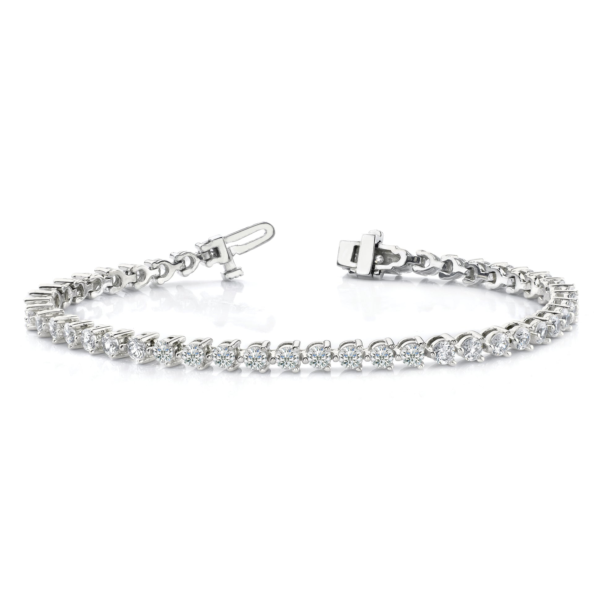 14K White Gold Complete 4.3 Carat Round Aa Diamond 3 Prong 7 Inch Tennis Bracelet