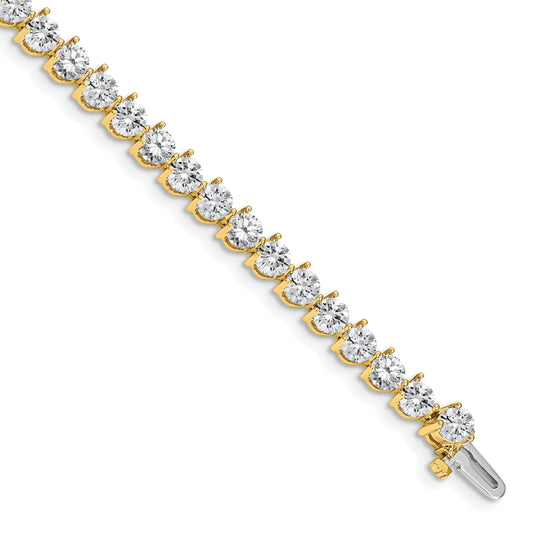14K Yellow Gold Complete 10.2 Carat Round Aa Diamond 3 Prong 7 Inch Tennis Bracelet