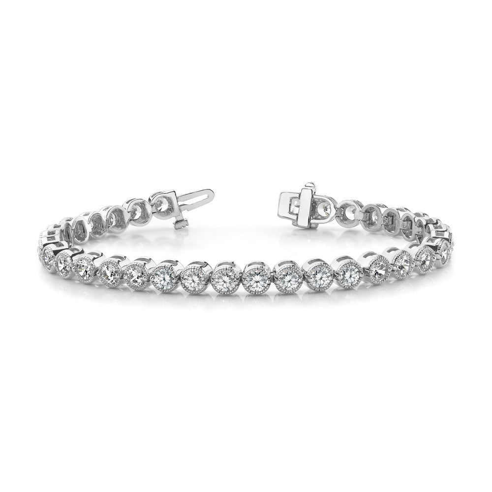 14K White Gold Complete 3.06 Carat Round A Diamond 2 Prong 7 Inch Tennis Bracelet