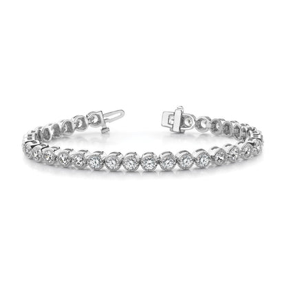 14K White Gold Complete 3.06 Carat Round A Diamond 2 Prong 7 Inch Tennis Bracelet