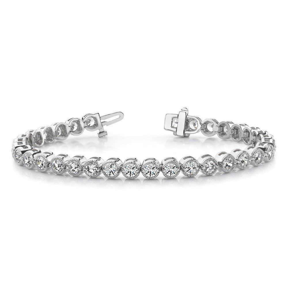 14K White Gold Complete 5 Carat Round A Diamond 2 Prong 7 Inch Tennis Bracelet