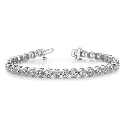 14K White Gold Complete 5 Carat Round A Diamond 2 Prong 7 Inch Tennis Bracelet