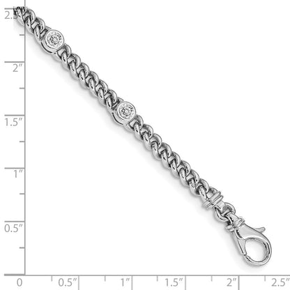 14K White Gold Complete 1 Carat Round Aaa Diamond Bezel Curb Link 7 Inch Bracelet