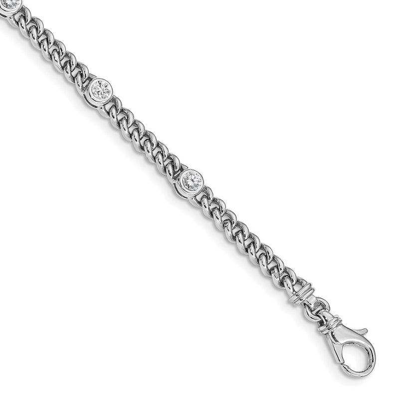 14K White Gold Complete 1 Carat Round A Diamond Bezel Curb Link 7 Inch Bracelet