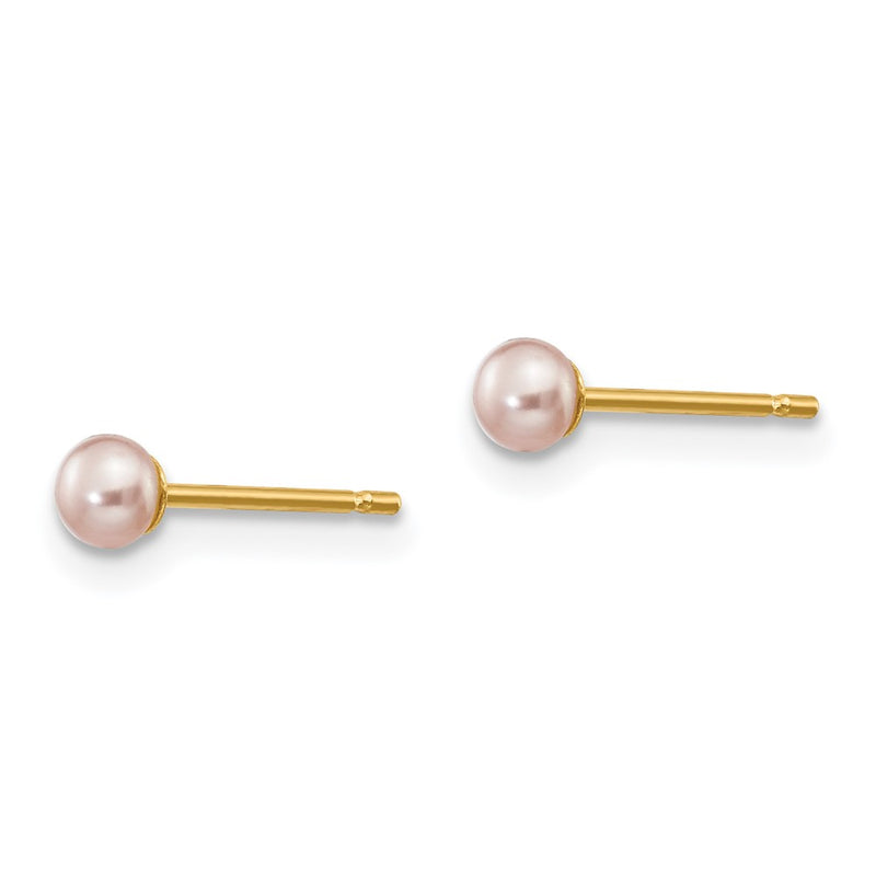 14K Yellow Gold 3-4mm Purple Button Freshwater Cultured Pearl Stud Post Earrings