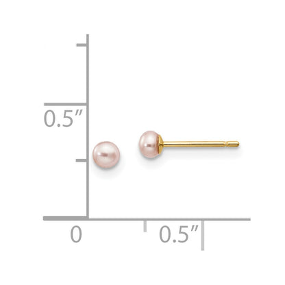 14K Yellow Gold 3-4mm Purple Button Freshwater Cultured Pearl Stud Post Earrings