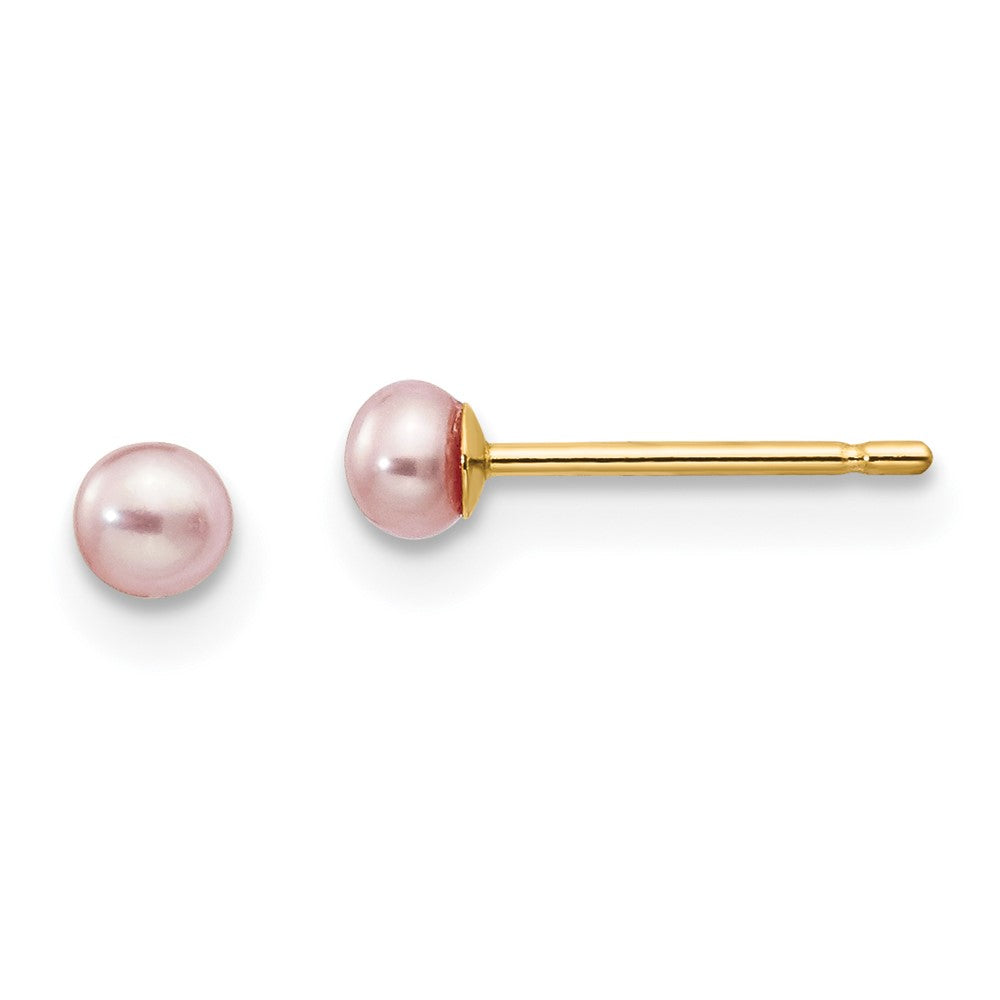 14K Yellow Gold 3-4mm Purple Button Freshwater Cultured Pearl Stud Post Earrings