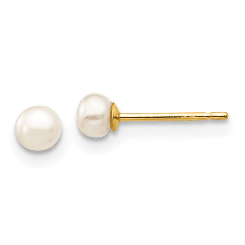 14K Yellow Gold 3 4mm White Button Freshwater Cultured Pearl Stud Post Earrings