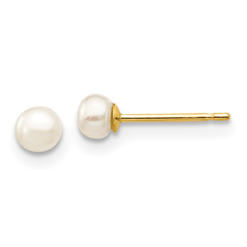 14K Yellow Gold 3 4mm White Button Freshwater Cultured Pearl Stud Post Earrings