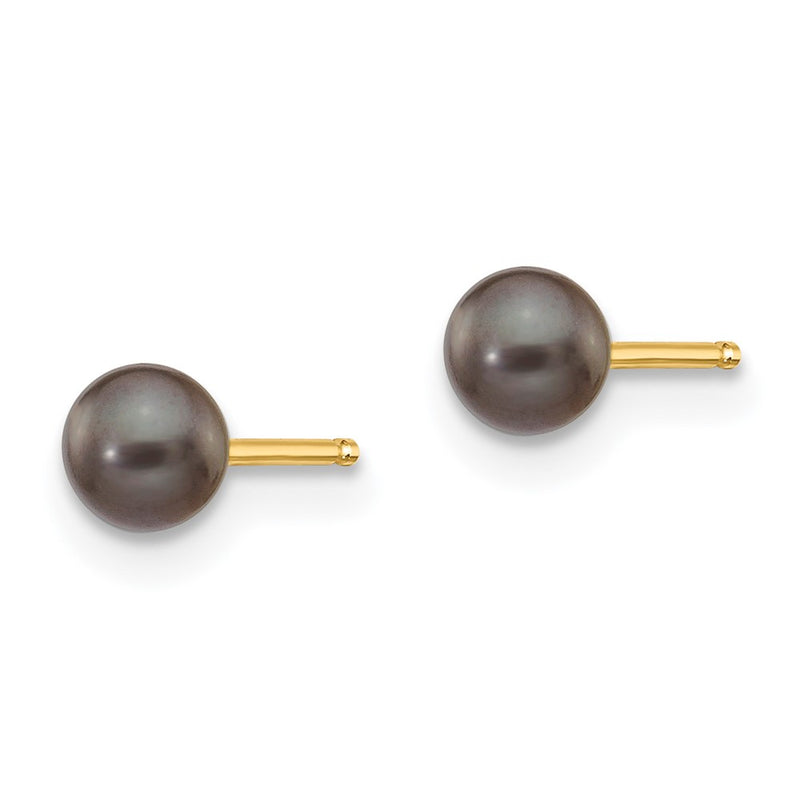 14K Yellow Gold 3 4mm Black Round Freshwater Cultured Pearl Stud Post Earrings