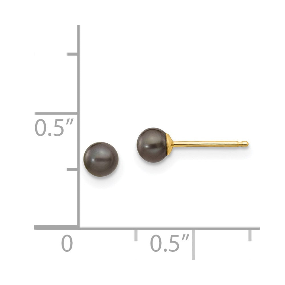 14K Yellow Gold 3 4mm Black Round Freshwater Cultured Pearl Stud Post Earrings