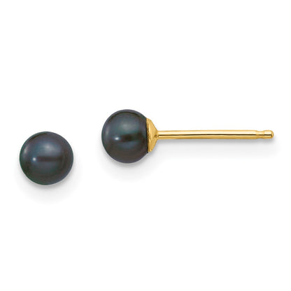 14K Yellow Gold 3 4mm Black Round Freshwater Cultured Pearl Stud Post Earrings