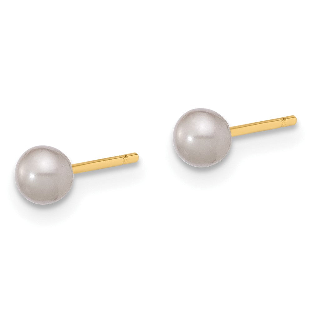 14K Yellow Gold 3-4mm Round Grey Freshwater Cultured Pearl Post Earrings