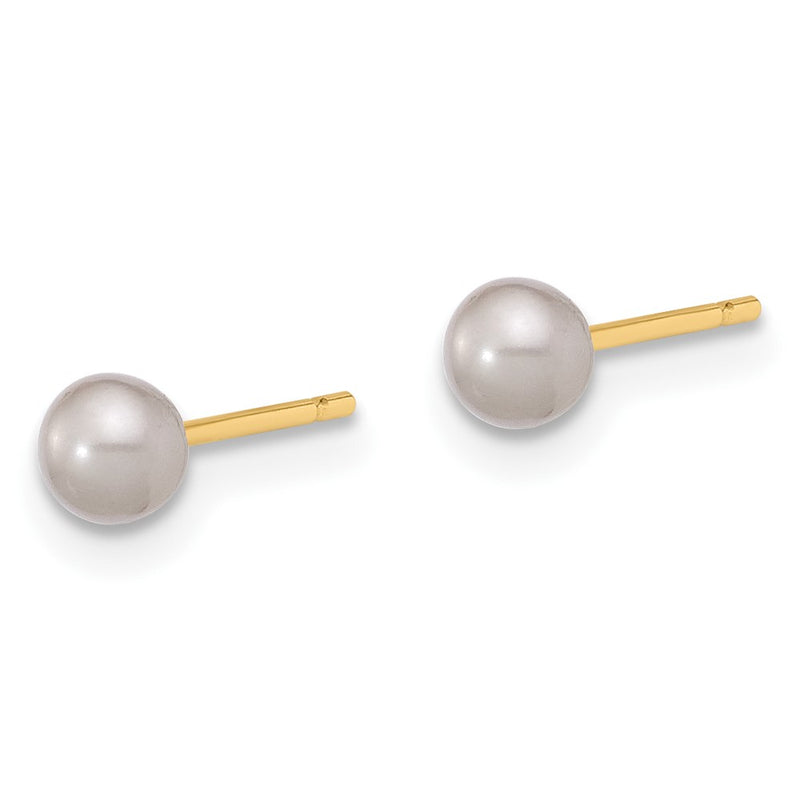 14K Yellow Gold 3-4mm Round Grey Freshwater Cultured Pearl Post Earrings