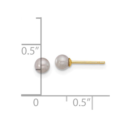 14K Yellow Gold 3-4mm Round Grey Freshwater Cultured Pearl Post Earrings