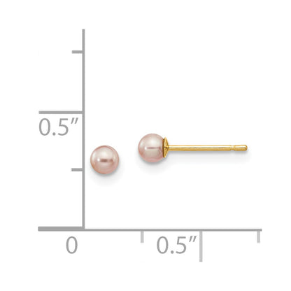 14K Yellow Gold 3 4mm Purple Round Freshwater Cultured Pearl Stud Post Earrings