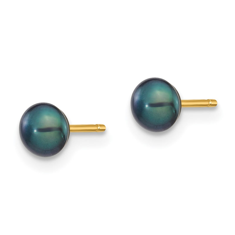14K Yellow Gold 4-5mm Black Button Freshwater Cultured Pearl Stud Post Earrings
