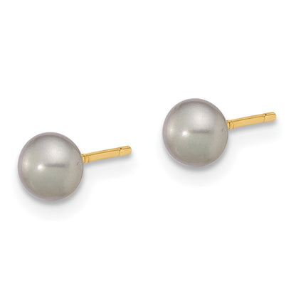 14K Yellow Gold 4-5mm Grey Button Fwc Pearl Stud Post Earrings