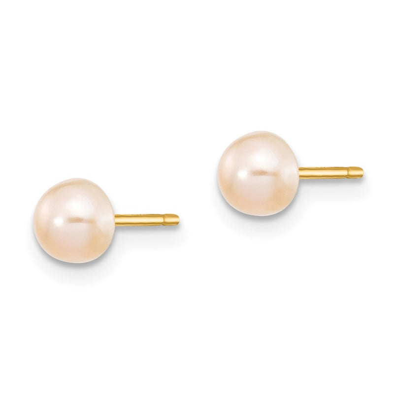 14K Yellow Gold 4-5mm Pink Freshwater Cultured Button Pearl Stud Post Earrings