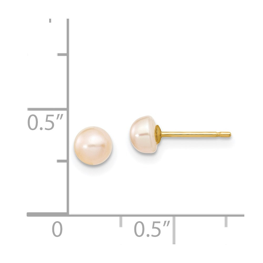 14K Yellow Gold 4-5mm Pink Freshwater Cultured Button Pearl Stud Post Earrings