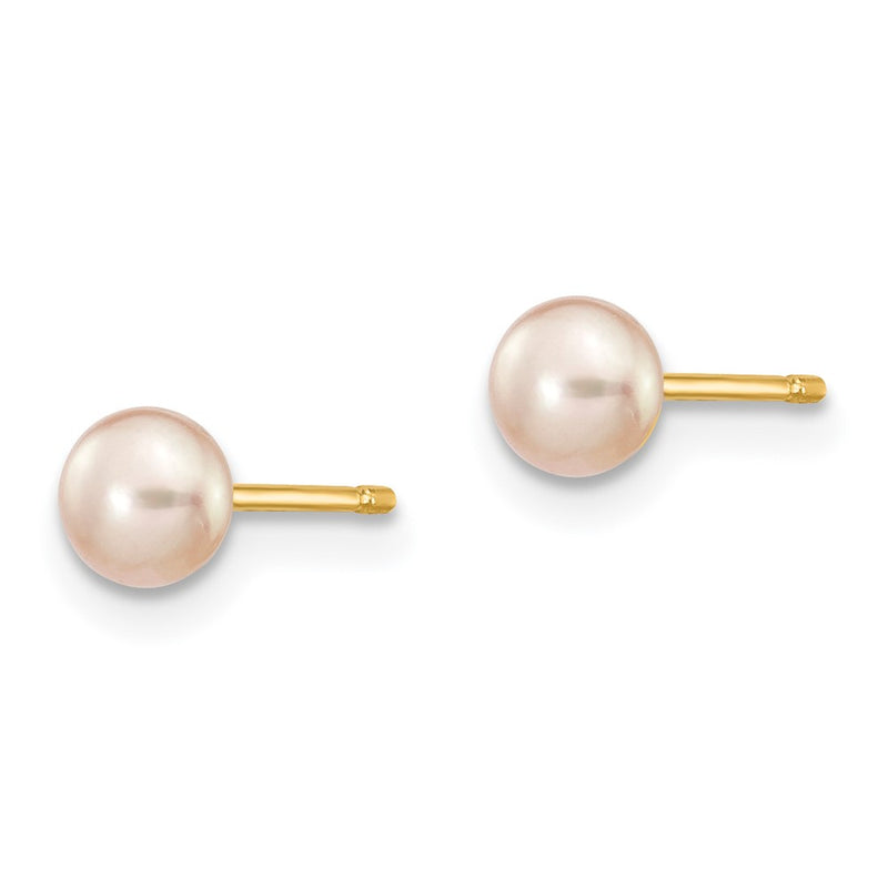 14K Yellow Gold 4-5mm Purple Freshwater Cultured Button Pearl Stud Post Earrings