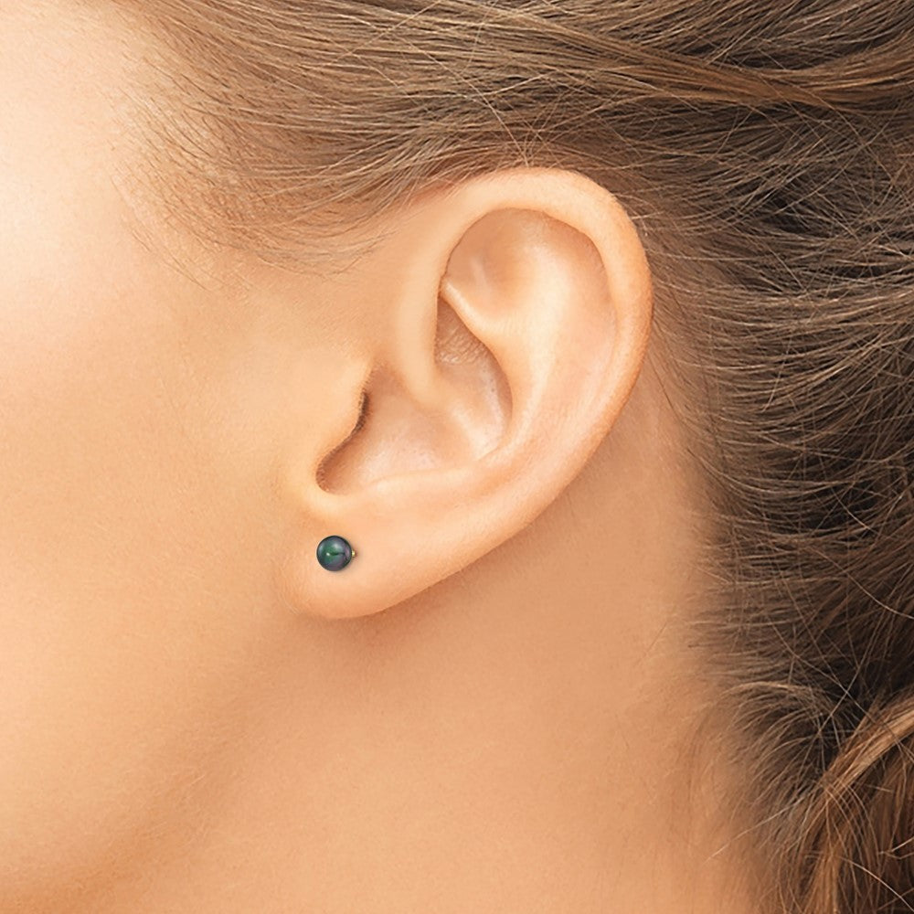 14K Yellow Gold 4 5mm Black Round Freshwater Cultured Pearl Stud Post Earrings