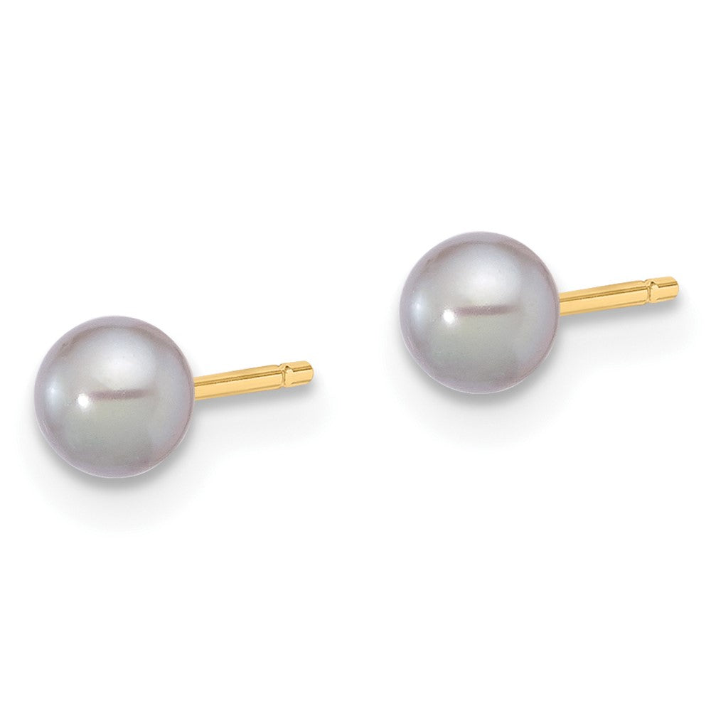 14K Yellow Gold 4-5mm Round Grey Freshwater Cultured Pearl Post Earrings