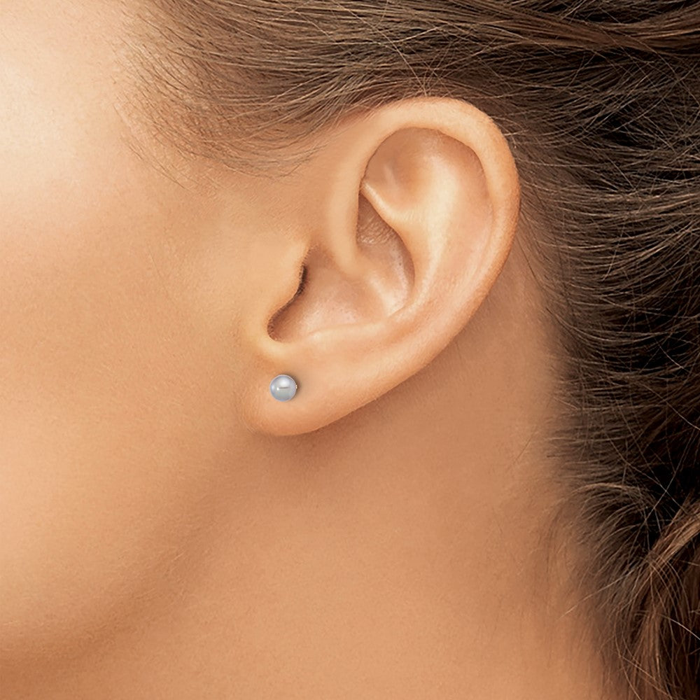 14K Yellow Gold 4-5mm Round Grey Freshwater Cultured Pearl Post Earrings