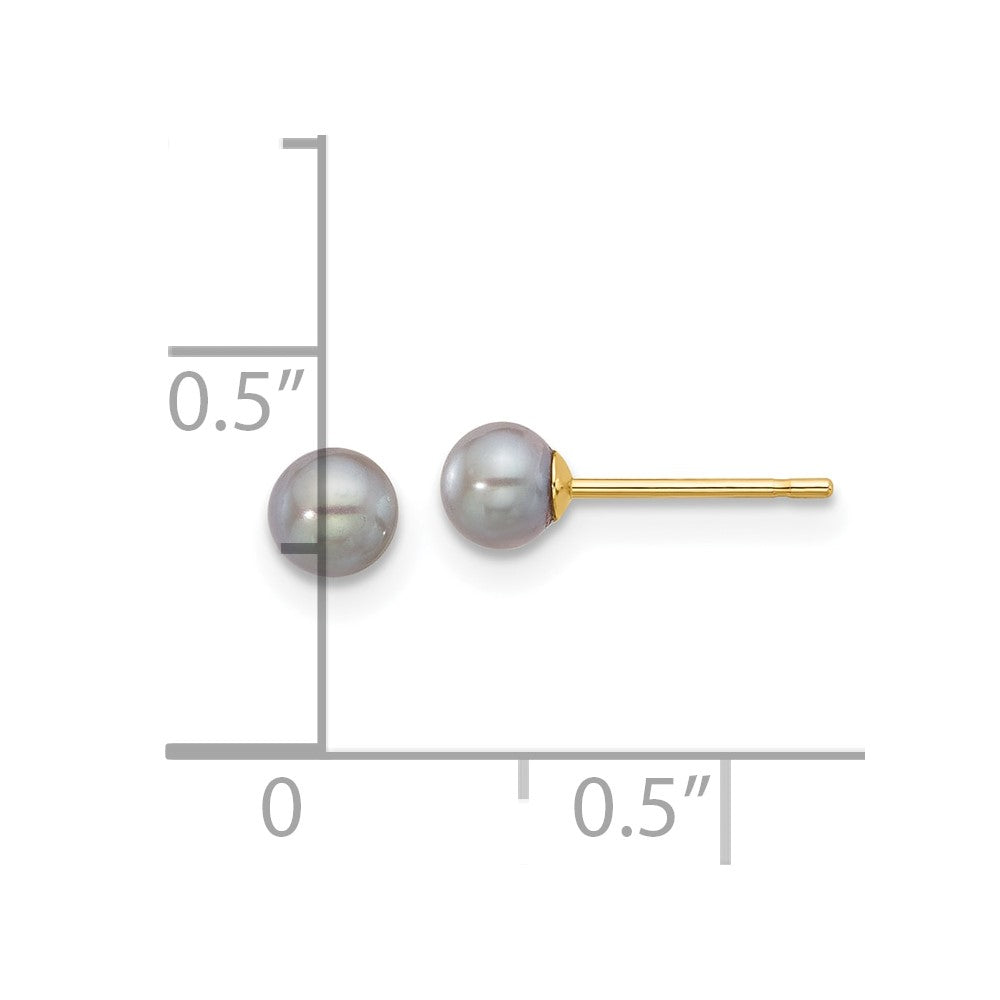 14K Yellow Gold 4-5mm Round Grey Freshwater Cultured Pearl Post Earrings