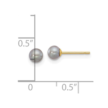 14K Yellow Gold 4-5mm Round Grey Freshwater Cultured Pearl Post Earrings
