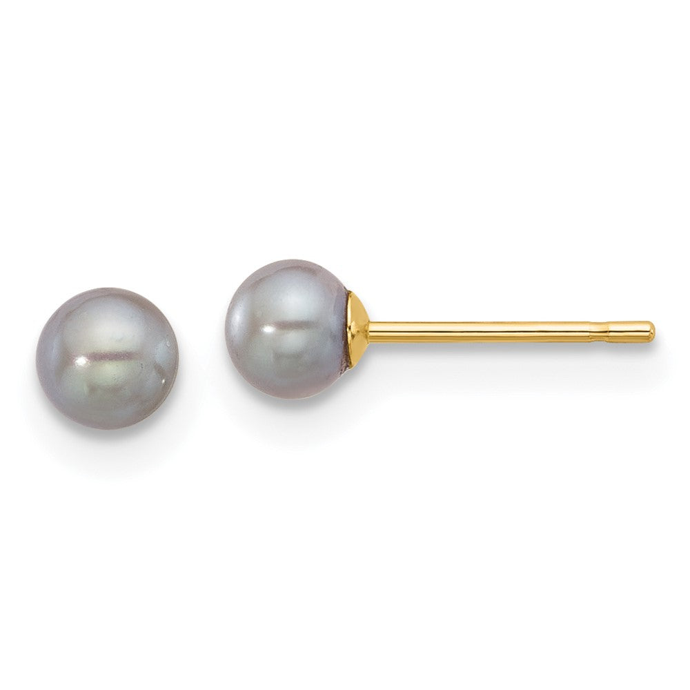 14K Yellow Gold 4-5mm Round Grey Freshwater Cultured Pearl Post Earrings