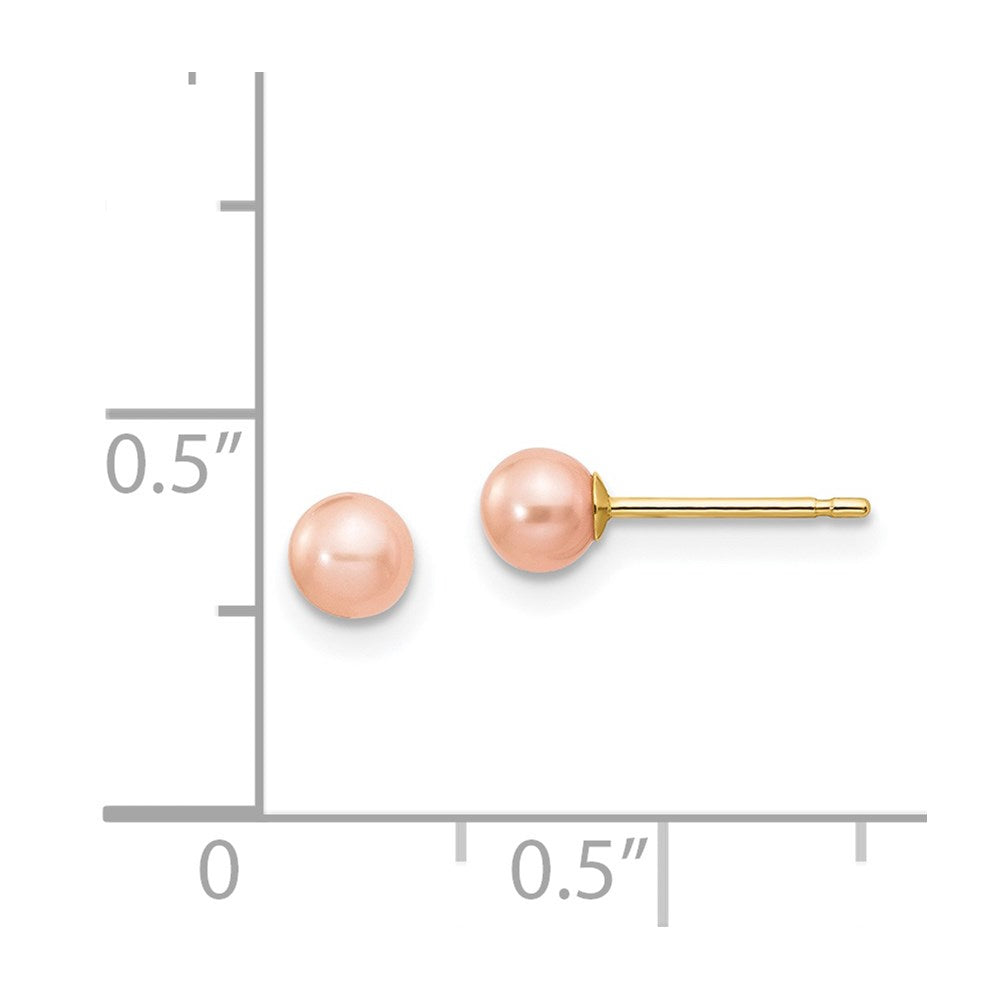 14K Yellow Gold 4 5mm Pink Round Freshwater Cultured Pearl Stud Post Earrings